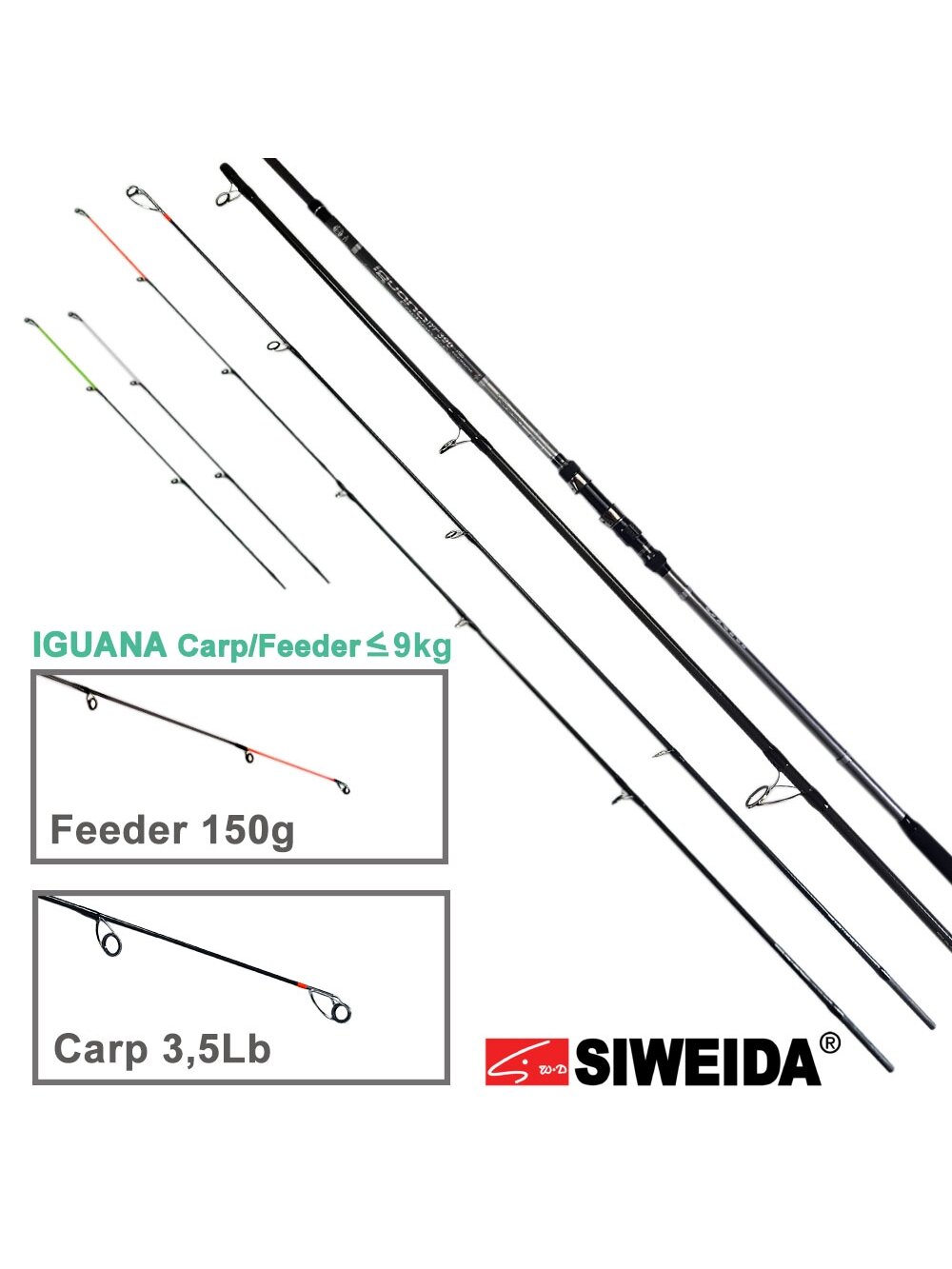 Carp/feeder Siweida "IGUANA" /carp 3,5Lb; feeder iki 150g/ 3,9m Carp/feeder Siweida "IGUANA" /carp 3,5Lb; feeder iki 150g/ 3,9m