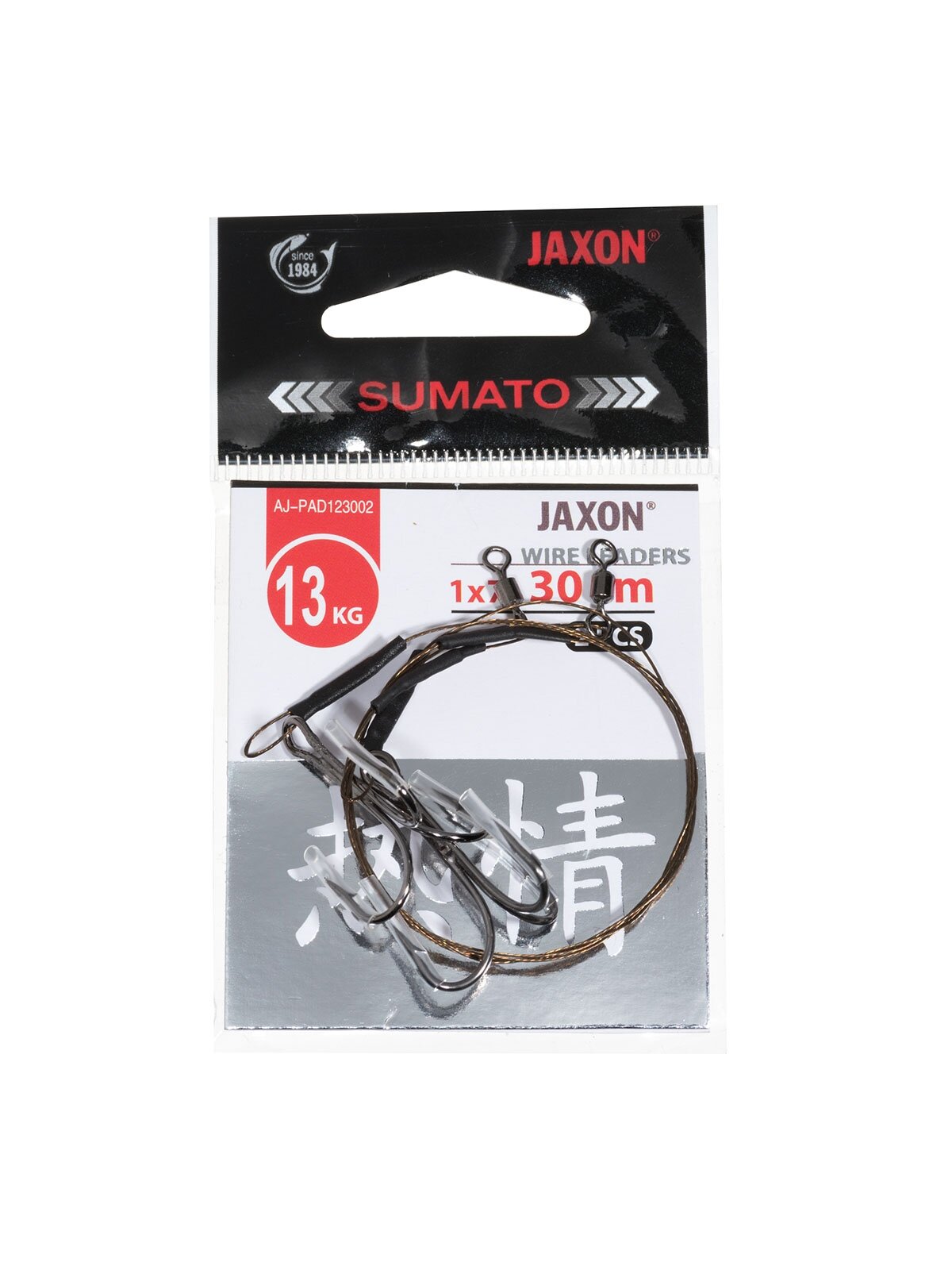 Pavadėlis lydekoms Jaxon Sumato 1x7su trišakiu kabliuku / 13kg / 30cm, 2 vnt. 1 Pavadėlis lydekoms Jaxon Sumato 1x7su trišakiu kabliuku / 13kg / 30cm, 2 vnt. 1
