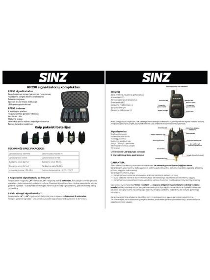 Signalizatorių komplektas SINZ RF298 4+1 5 Signalizatorių komplektas SINZ RF298 4+1 5