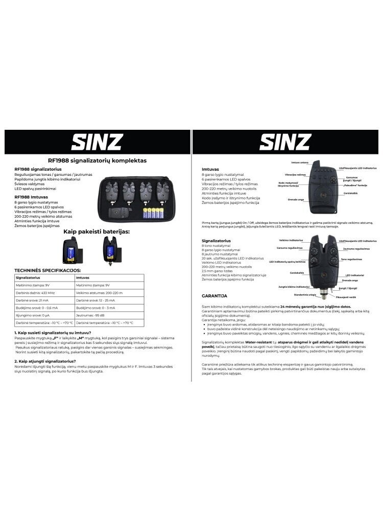 Signalizatorių komplektas SINZ RF1988 4+1 6 Signalizatorių komplektas SINZ RF1988 4+1 6