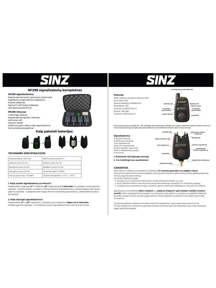 Signalizatorių komplektas SINZ RF298 4+1 5 Signalizatorių komplektas SINZ RF298 4+1 5