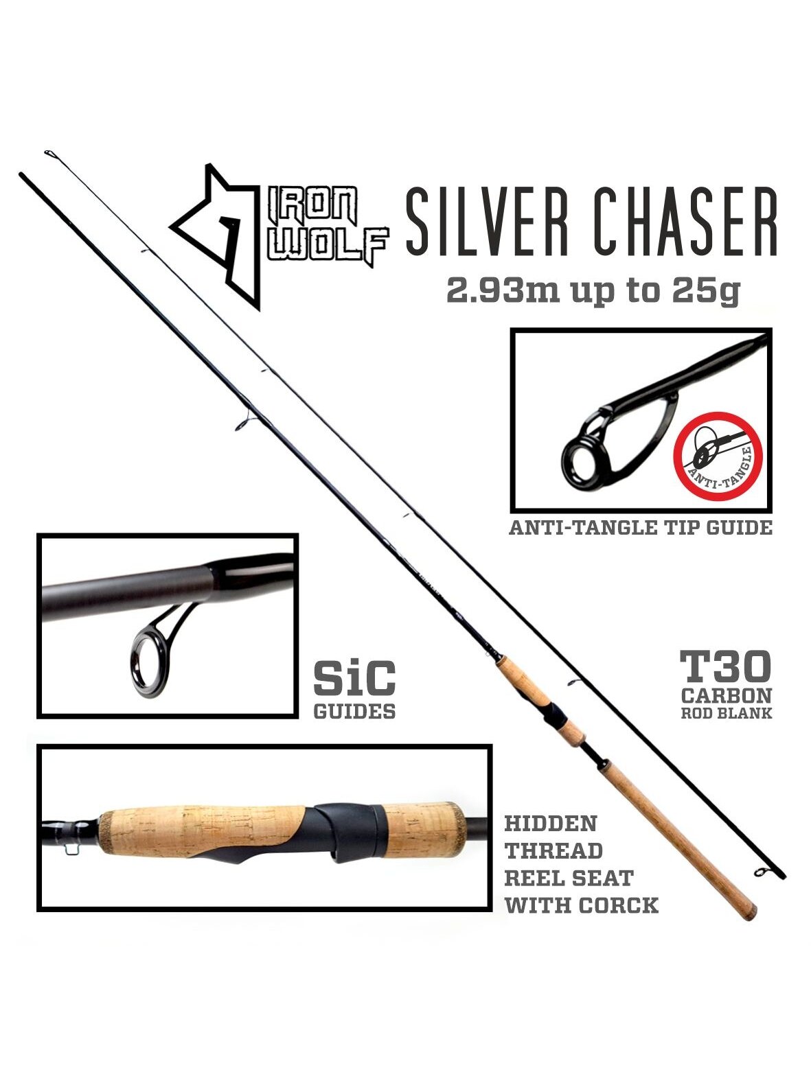 Spiningas Iron Wolf SILVER CHASER.,iki 25g.,2,93m Spiningas Iron Wolf SILVER CHASER.,iki 25g.,2,93m