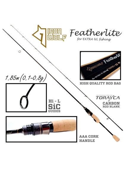Spiningas Iron Wolf FEATHERLITE.,0,1-0,8g.,1,85m.,TUBULAR tip Spiningas Iron Wolf FEATHERLITE.,0,1-0,8g.,1,85m.,TUBULAR tip