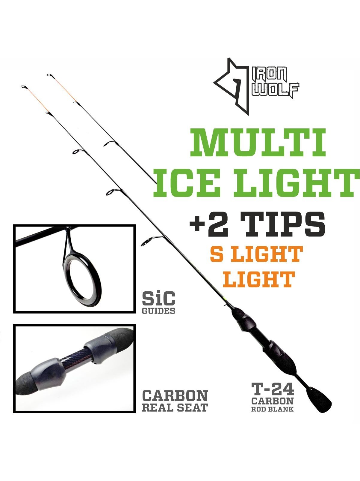 Universali Iron Wolf MULTI ICE LIGHT žieminė meškerė.,2 viršūnėlės.,75cm