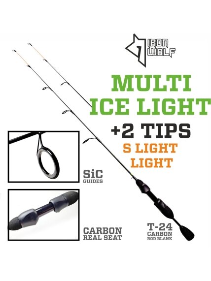 Universali Iron Wolf MULTI ICE LIGHT žieminė meškerė.,2 viršūnėlės.,75cm Universali Iron Wolf MULTI ICE LIGHT žieminė meškerė.,2 viršūnėlės.,75cm
