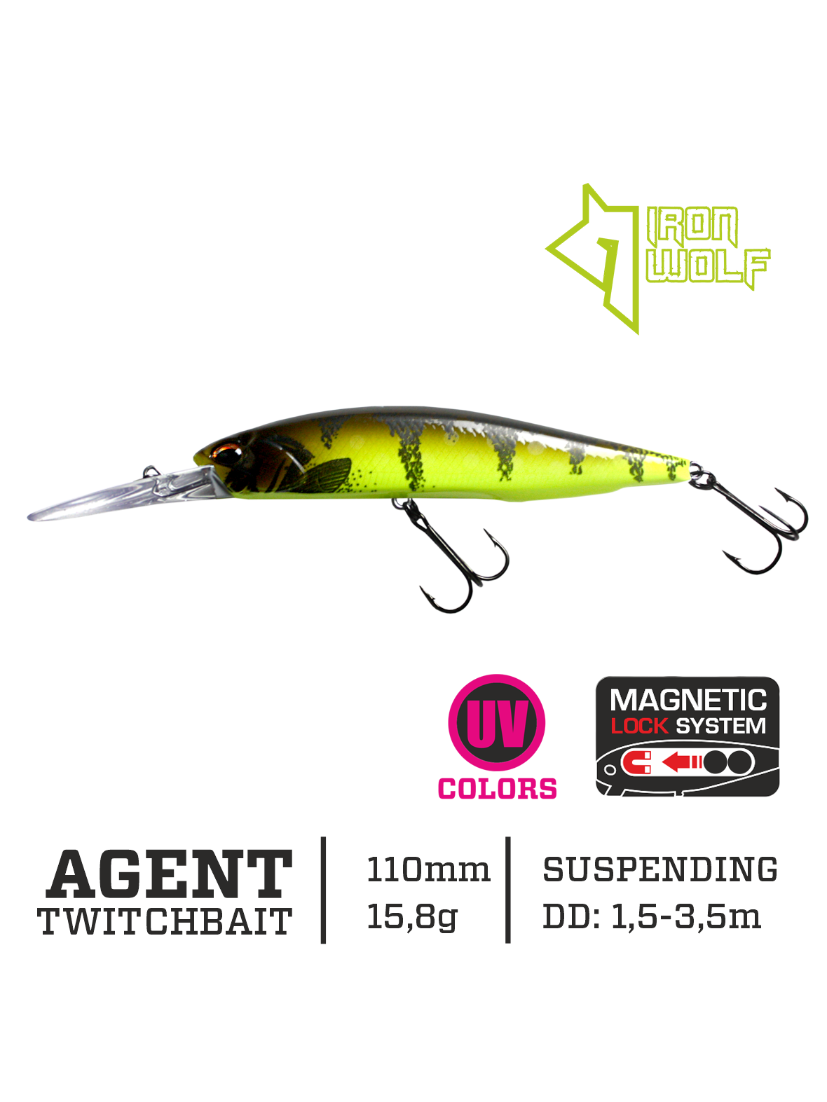 Vobleris Iron Wolf "AGENT" DRSP 11,0cm 1,5-3,5m.,ZR67 Vobleris Iron Wolf "AGENT" DRSP 11,0cm 1,5-3,5m.,ZR67