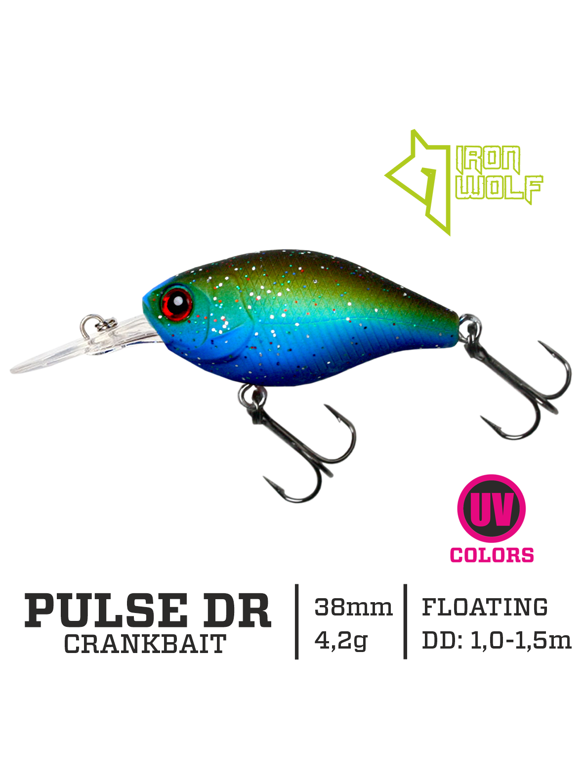 Vobleris Iron Wolf "PULSE DR".,3,8cm.,1,0-1,5m.,MB62 Vobleris Iron Wolf "PULSE DR".,3,8cm.,1,0-1,5m.,MB62