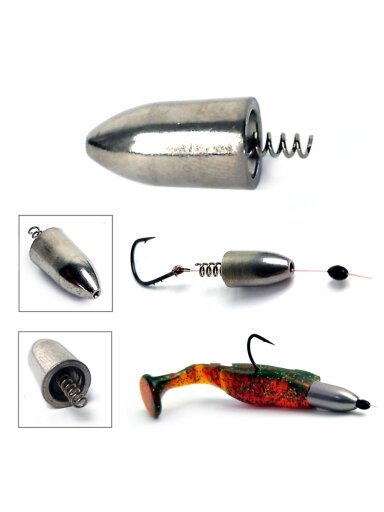 Volframinėdžigo galva su spyruokliniusriegiu masalui KULKA 3/16oz. 5,32gr., 7,09gr. metalo spalvos , 1 vnt.