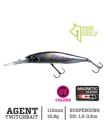 Vobleris Iron Wolf "AGENT" DRSP 11,0cm 1,5-3,5m.,E14 Vobleris Iron Wolf "AGENT" DRSP 11,0cm 1,5-3,5m.,E14